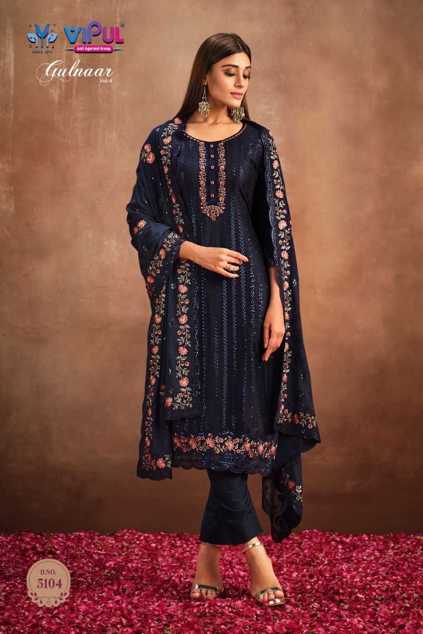 Gulnaar Vol 4 By Vipul Embroidery Designer Salwar Suits Catalog